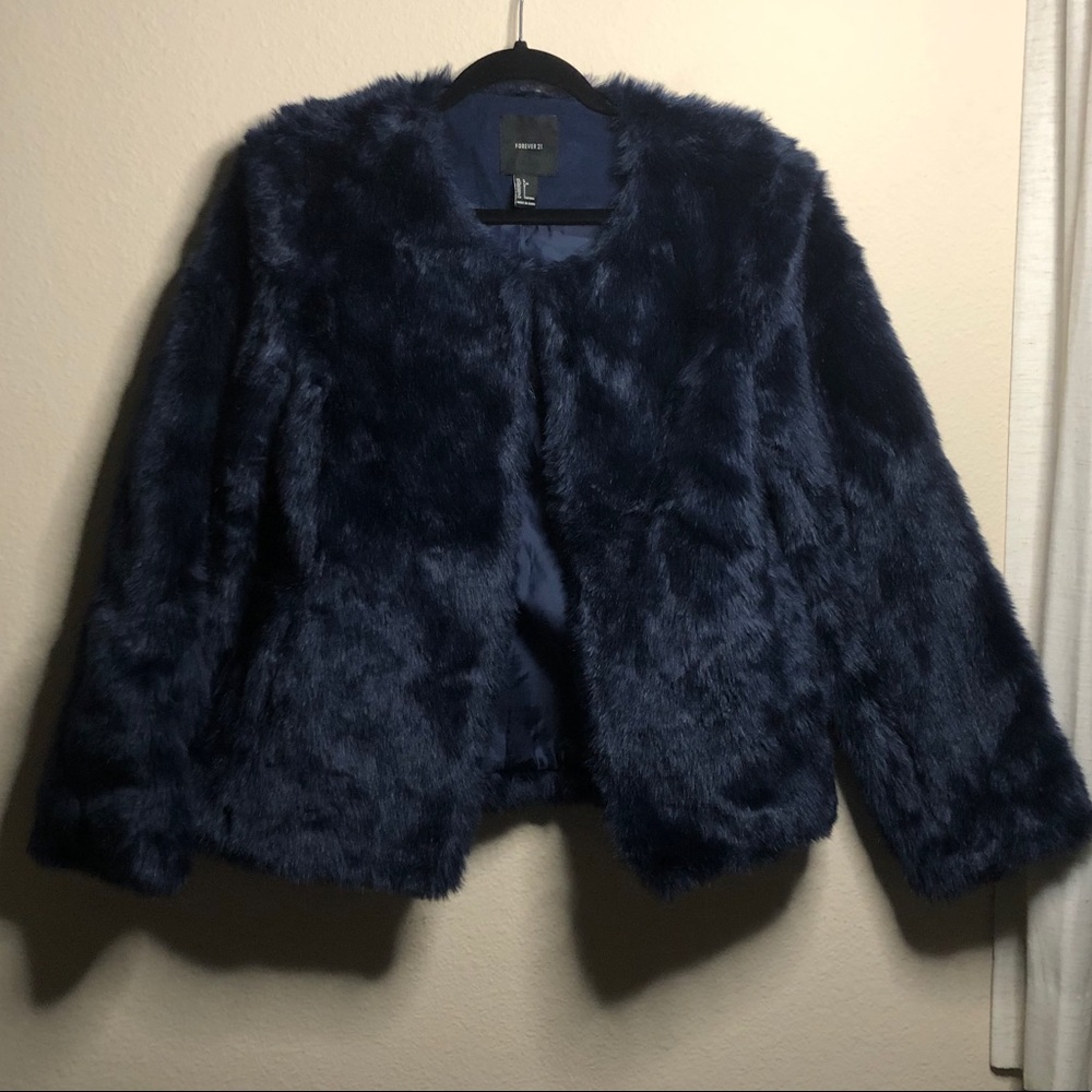 Blue Forever 21 Faux Fur Jacket